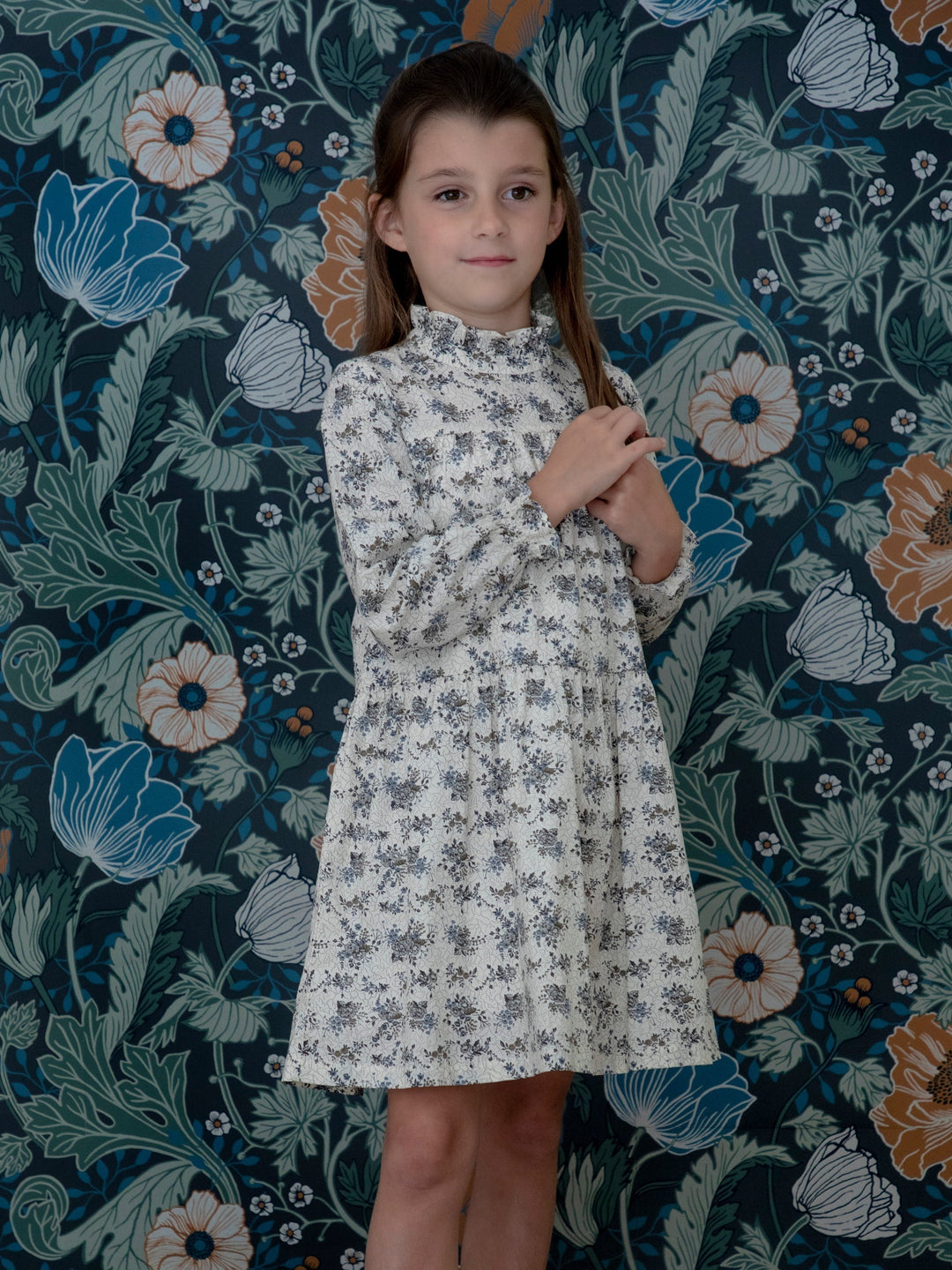 Elisabeth Floral Dress - Blue Grey Flowers