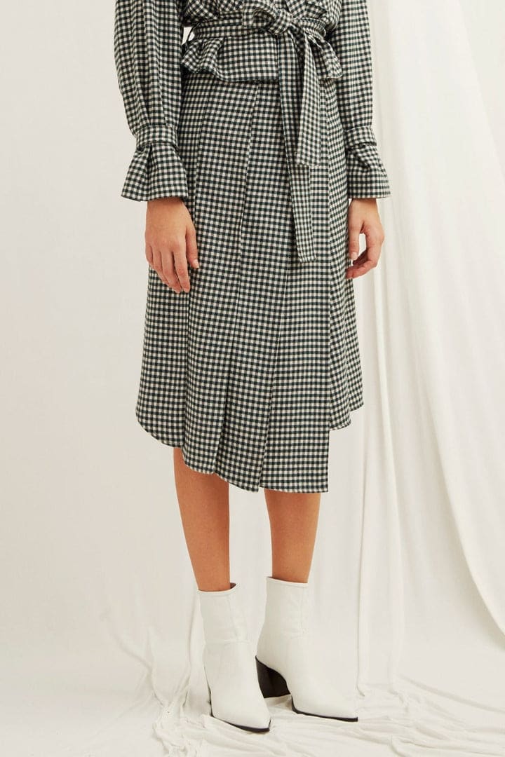 Eliza Plaid Assymetric Skirt - Green