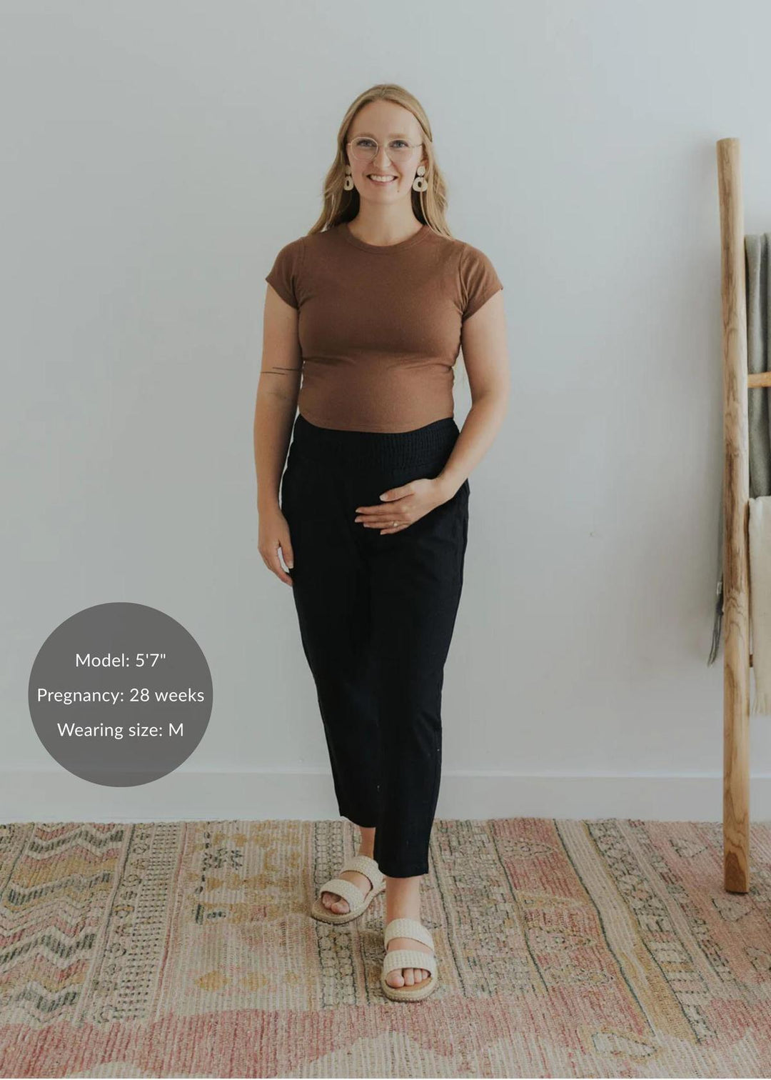 Adult Plus Size Transitional Maternity Smocked Linen Pant - Ebony