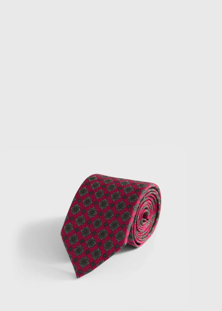 Medallion Motif Silk Twill Tie - Red