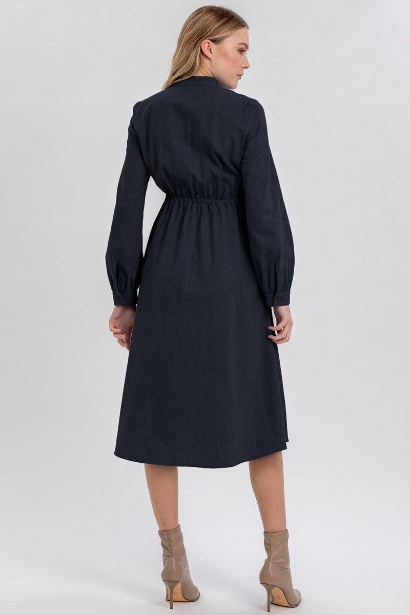 BARBARA Midi Long-Sleeve Maternity Dress - Denim Blue