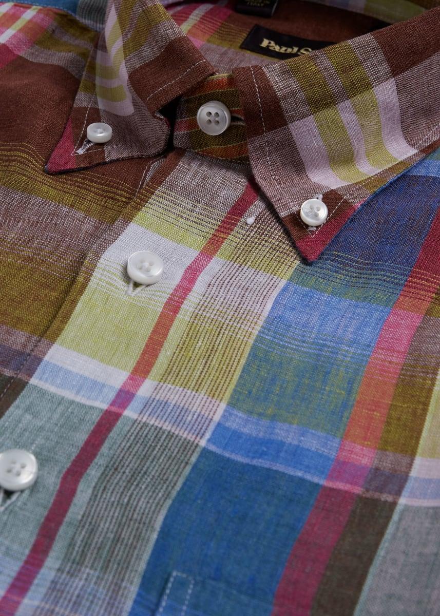 Linen Plaid Sport Shirt - Brown/Green