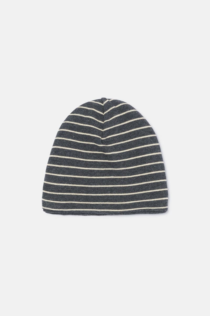 Striped Baby Beanie - Dark Grey-Stone
