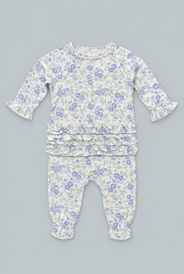 Ruffle Footie - Vintage Flower Purple