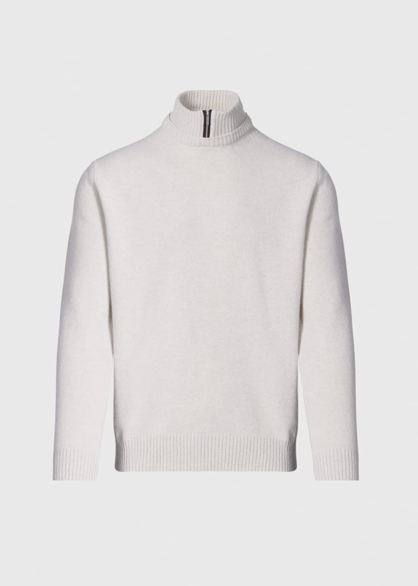 Wool & Cashmere Mock Neck Zip Sweater - Cream