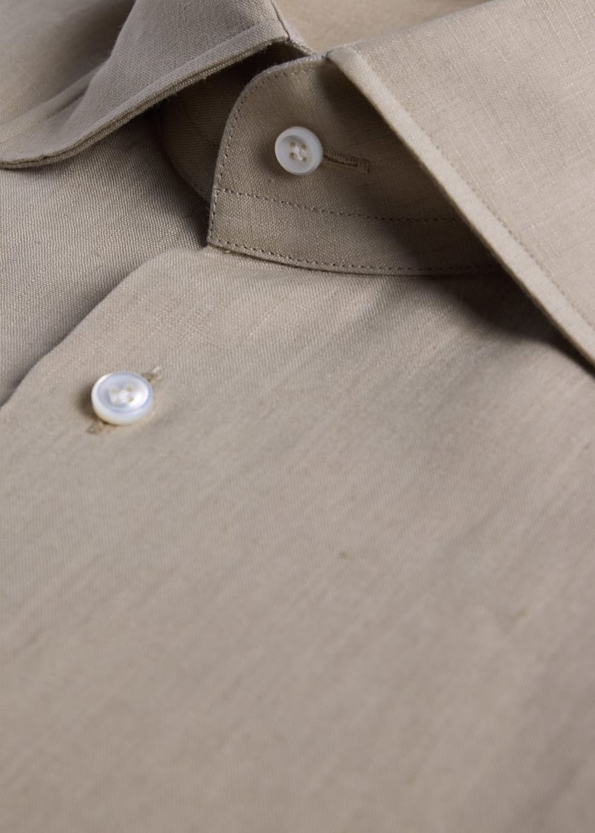 100% Linen Soft Shirt Geneva Collar - Tan