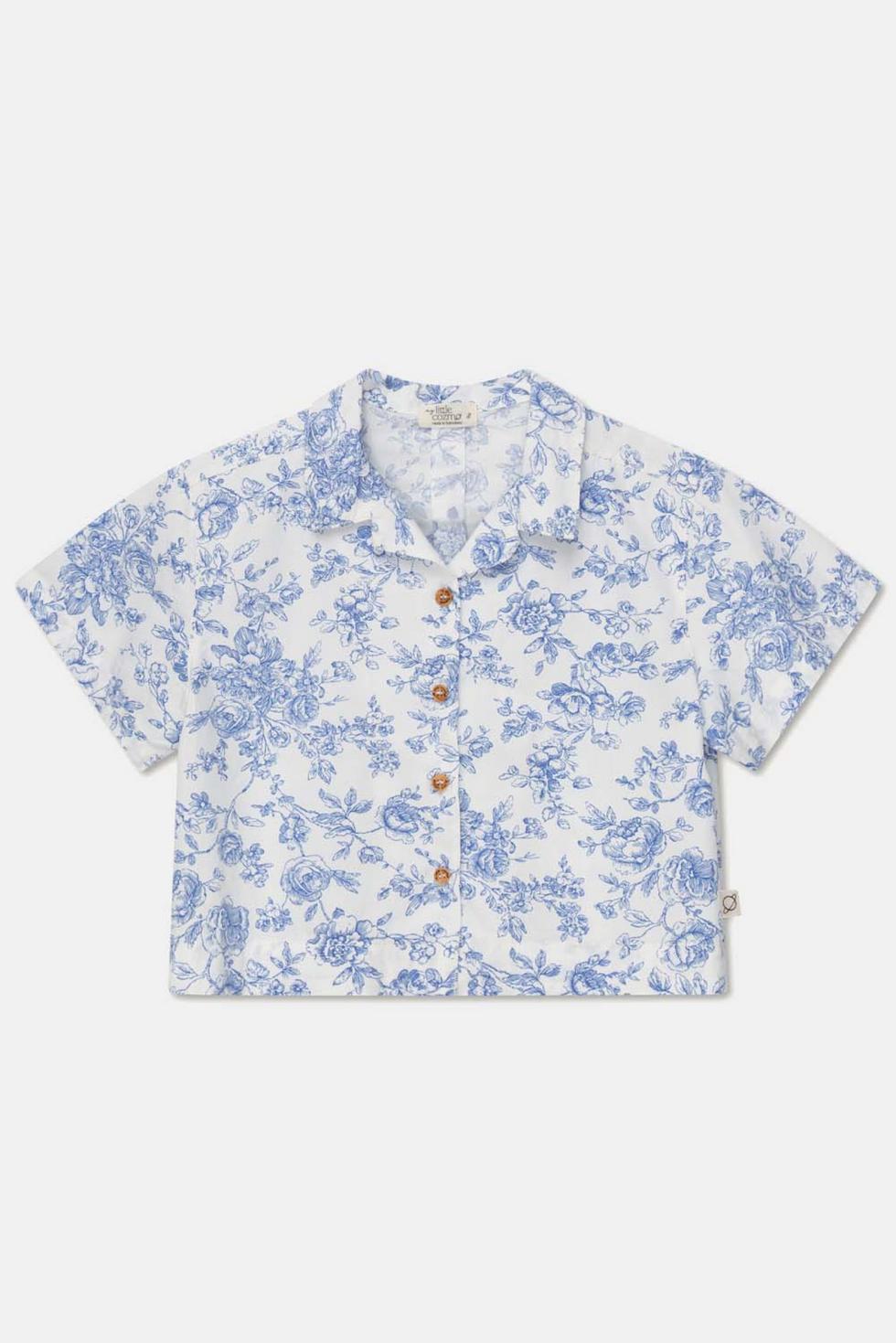 Floral Crop Shirt - Ivory/Blue