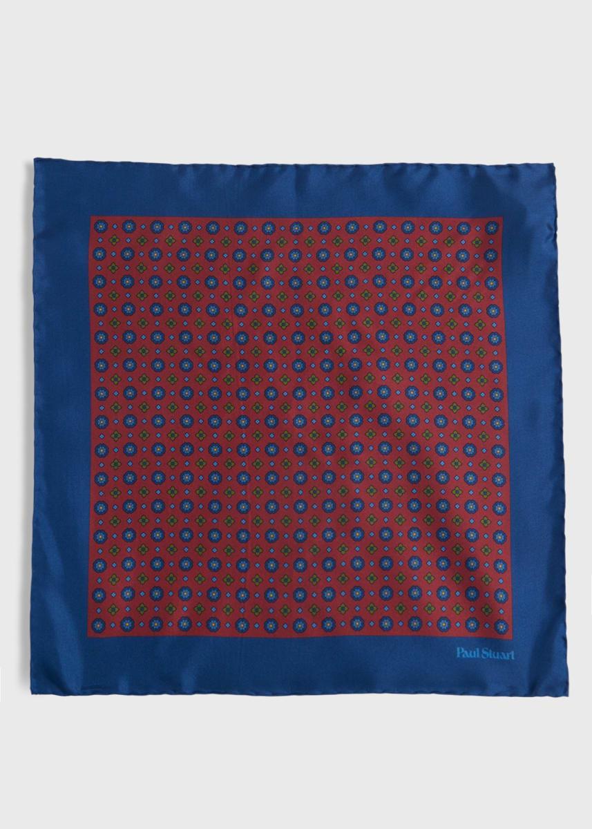 Printed Silk Medallion Pocket Square - Royal Blue
