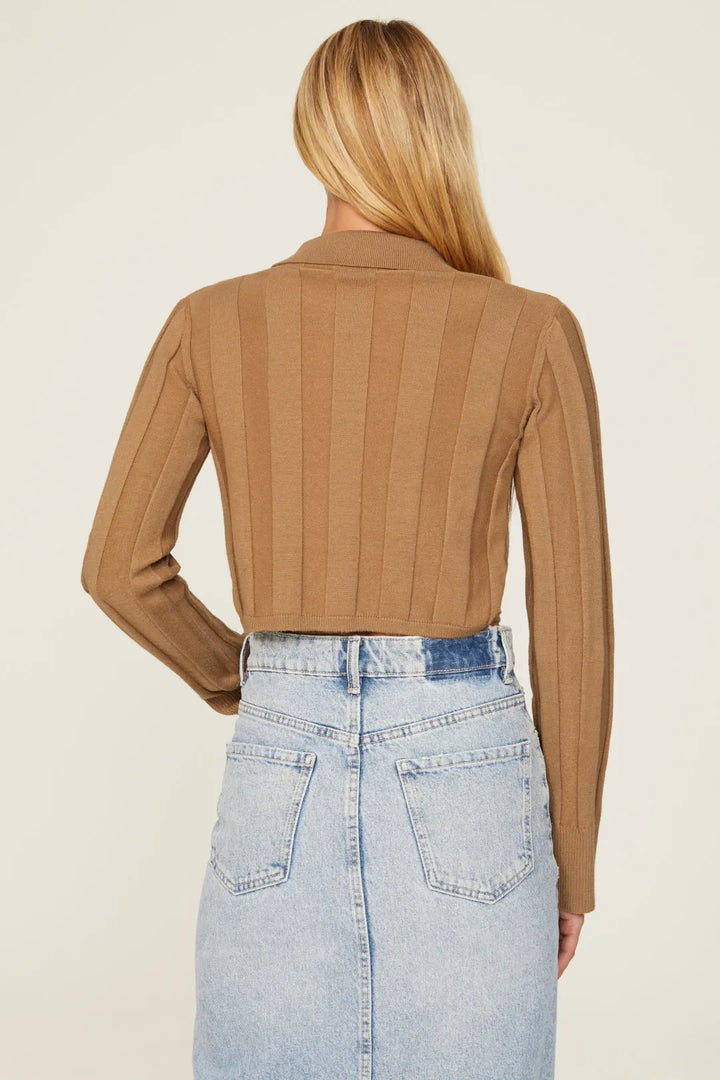 Waist Tie Button Up Sweater - Tan