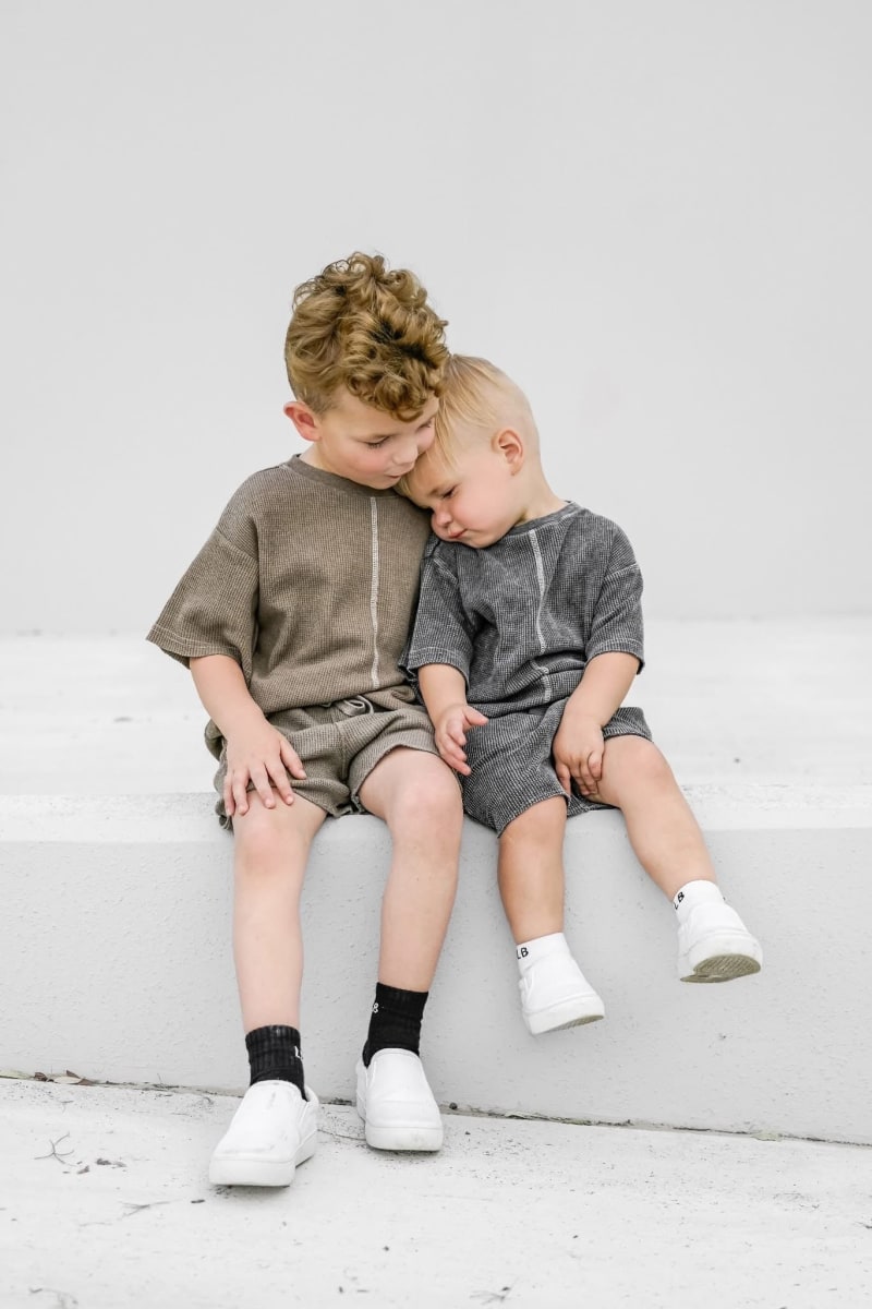 Acid Wash Waffle Tee - Mushroom