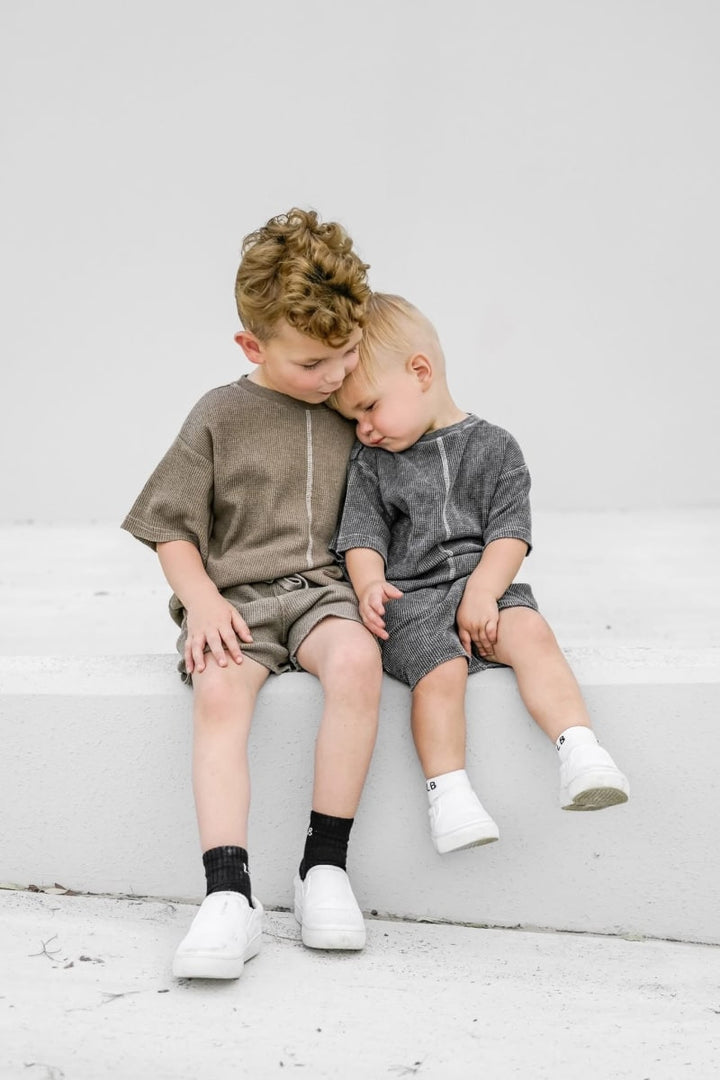 Acid Wash Waffle Tee - Mushroom