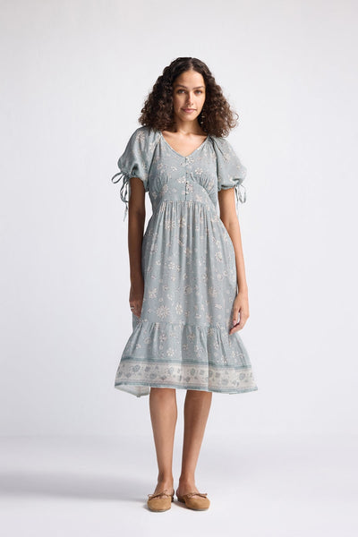 Puff Sleeve Midi Dress - Serene Symphony
