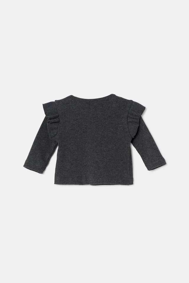 Soft Knit Flounce Baby Jacket - Dark Grey