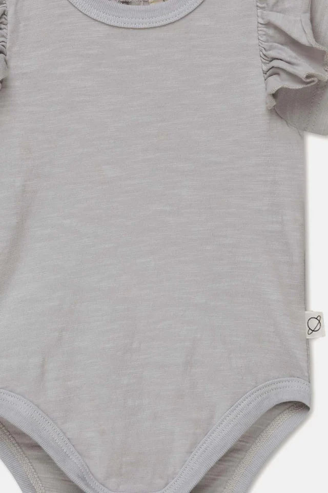 Slub ruffle baby bodysuit - Soft grey