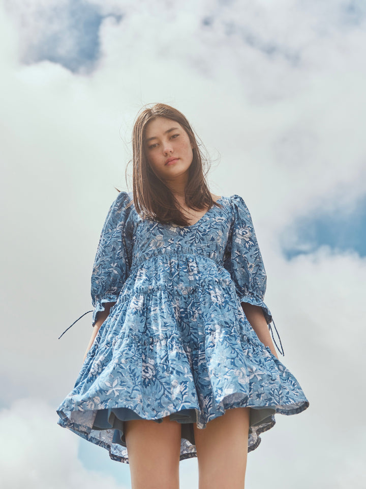 Julia Puff Sleeve Mini Dress - Ultramarine Floral