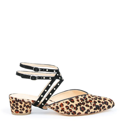 Leopard V Slide + Studded Black Lozen Strap - Leopard