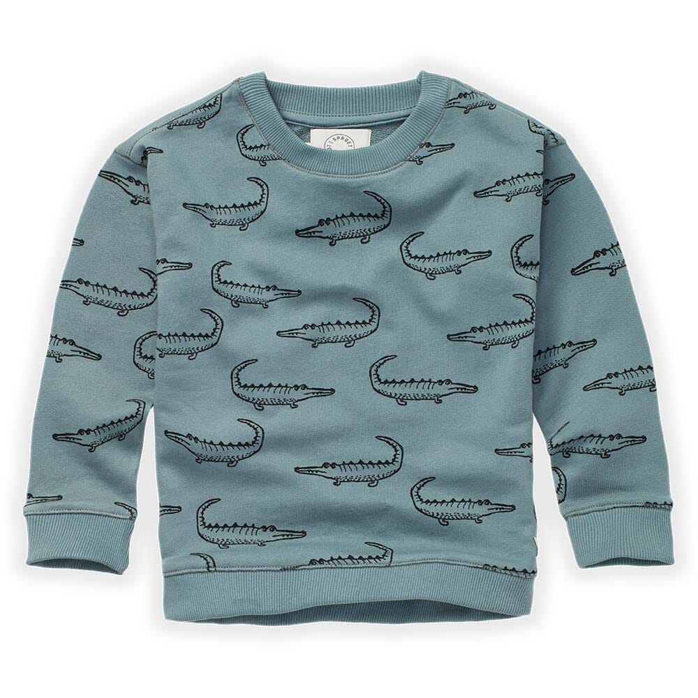 Crocodile Print Sweatshirt - Light Petrol Teal Sweaters Sproet & Sprout 