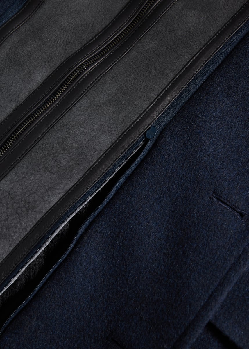Wool Coat with Shearling Gilet - Navy