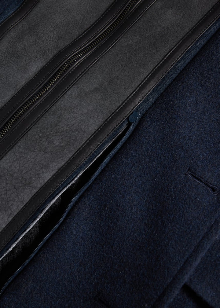 Wool Coat with Shearling Gilet - Navy