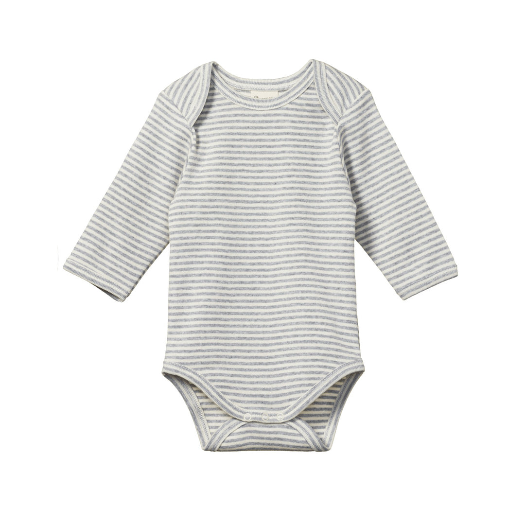 Long Sleeve Bodysuit - Grey Marl Stripe Bodysuits + Onesies Nature Baby 
