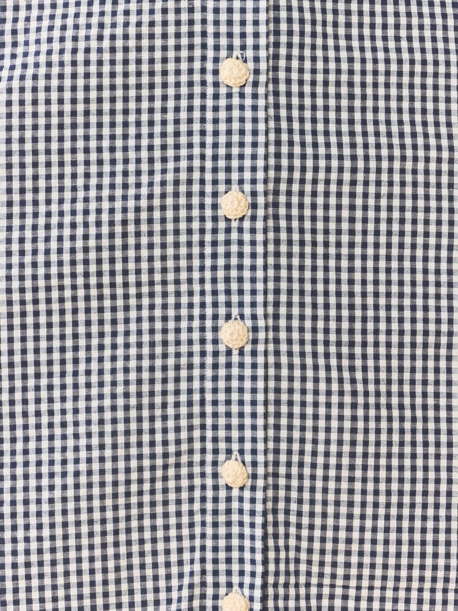 Cami Collar Dress x Rainey - Navy Gingham With Cream Crochet Applique