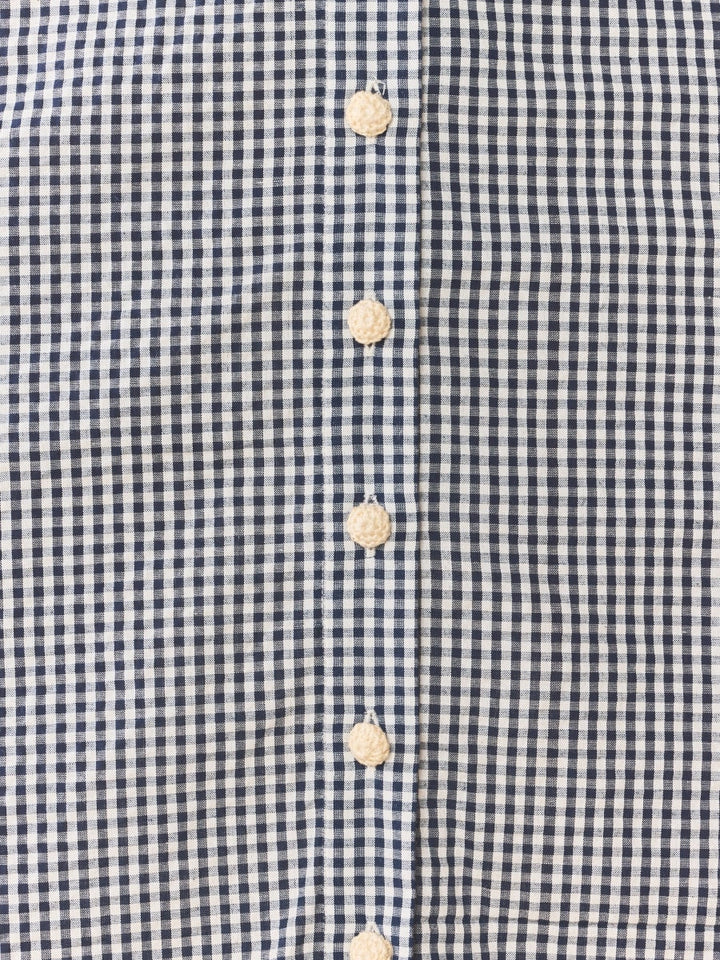 Cami Collar Dress x Rainey - Navy Gingham With Cream Crochet Applique