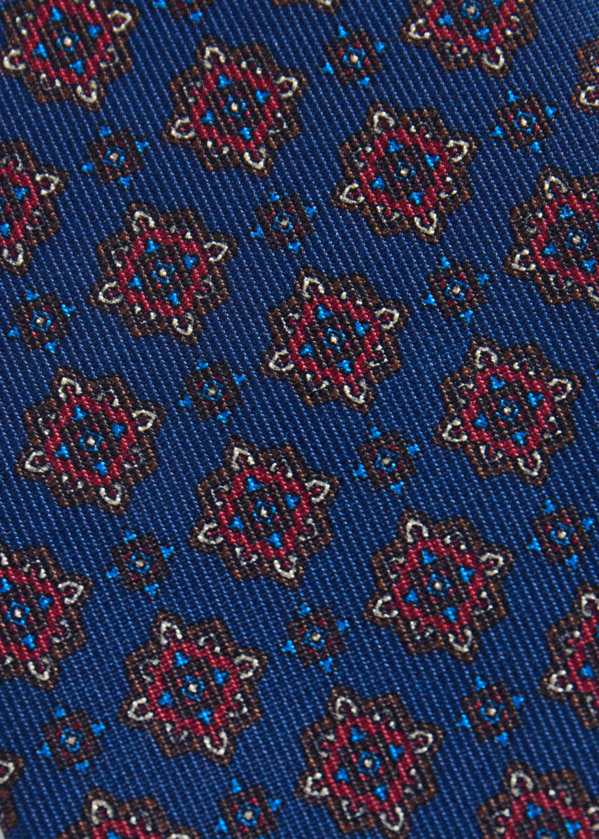 Medallion Motif Silk Tie - Navy