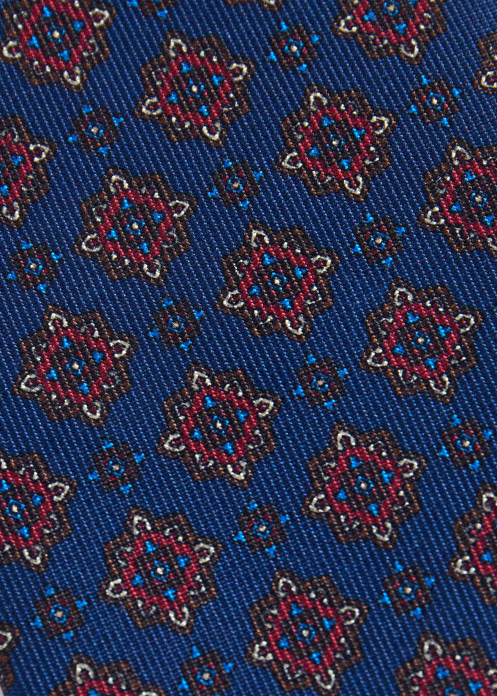 Medallion Motif Silk Tie - Navy
