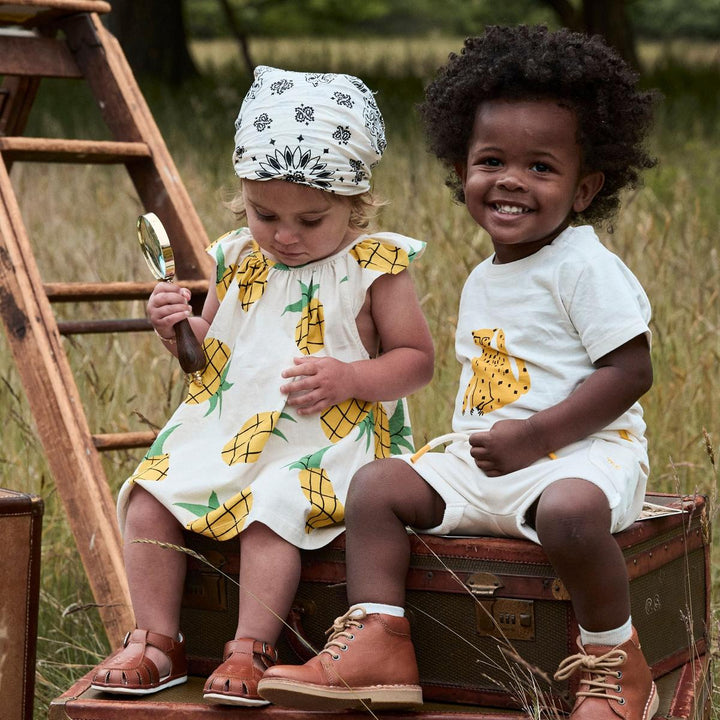 Recycled Cotton Pineapple Harvest Baby Summer Dress - Natural/multi