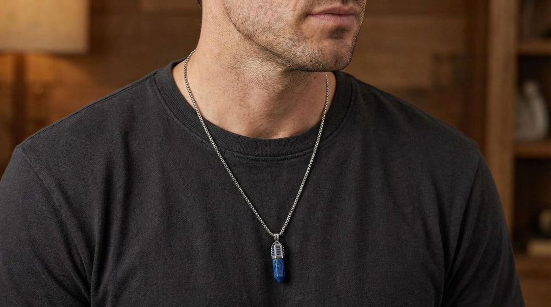 Dopamine Drop Necklace In Blue Stainless Steel And Lapis - Blue