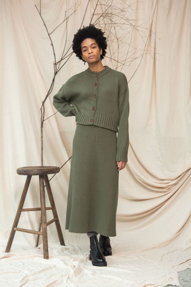 Sugi Organic Cotton Knitted Cardigan - Soft Khaki