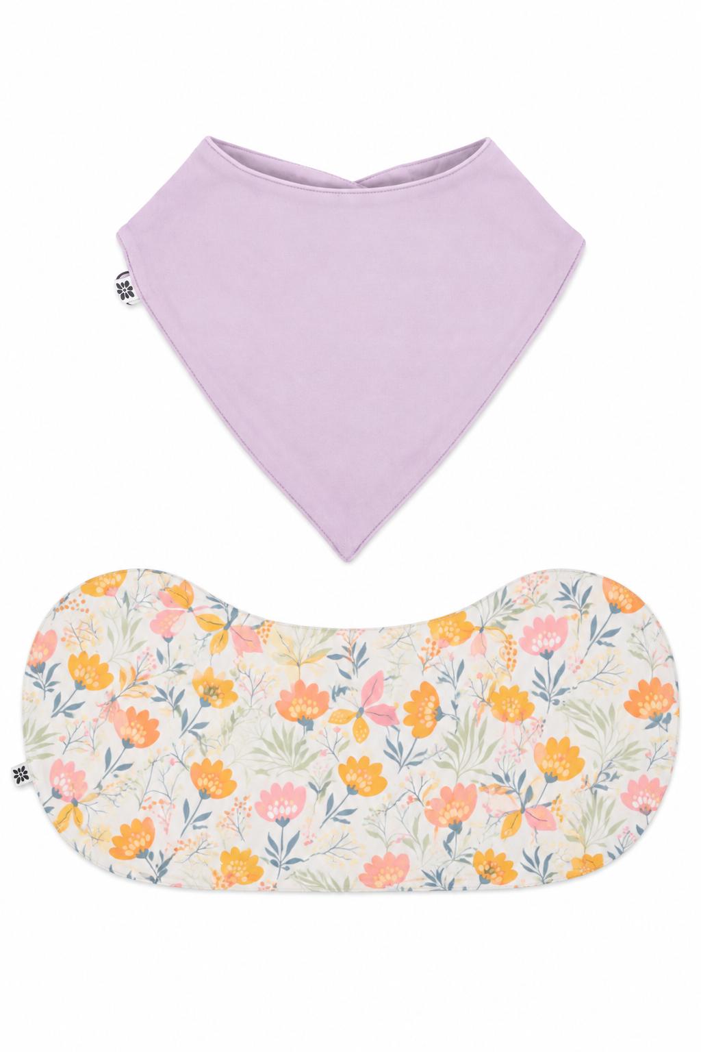 Sweet Bamboo Bib & Burp Cloth Set - Lavender + Butterfly Floral