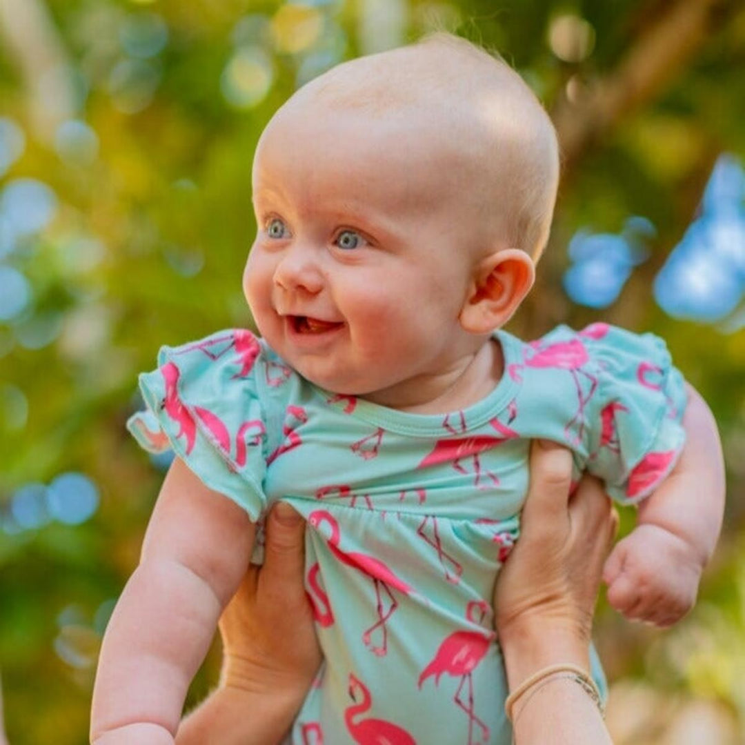 Ruffle Romper - Flamingo Aqua