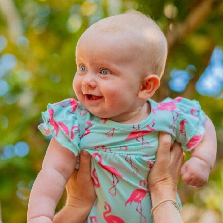 Ruffle Romper - Flamingo Aqua