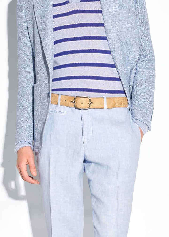Textured Leather Belt with Silver Buckle - Taupe