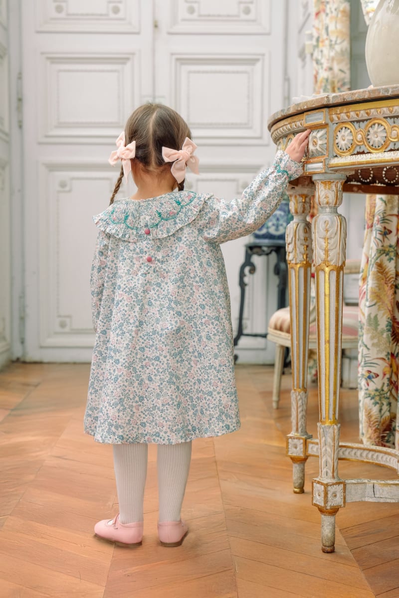 Floral Long Sleeve Bishop Dress - Yse Blue