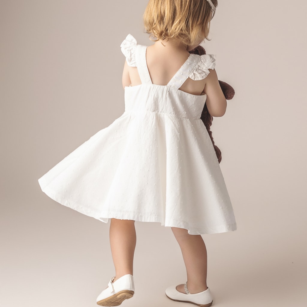 Chantilly Swiss Dot Dress + Cap - Crisp White