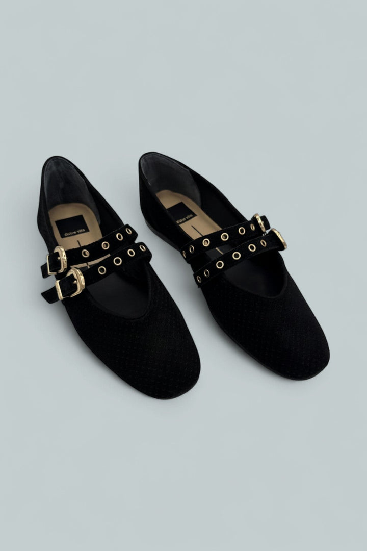 Women's Baylee Grommet Mary Jane Flats - Onyx Perforated Suede