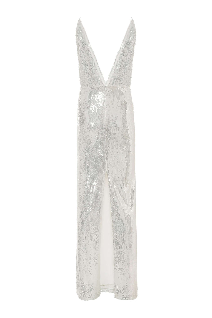 Sequined Thin Strap Long Dress - off-white