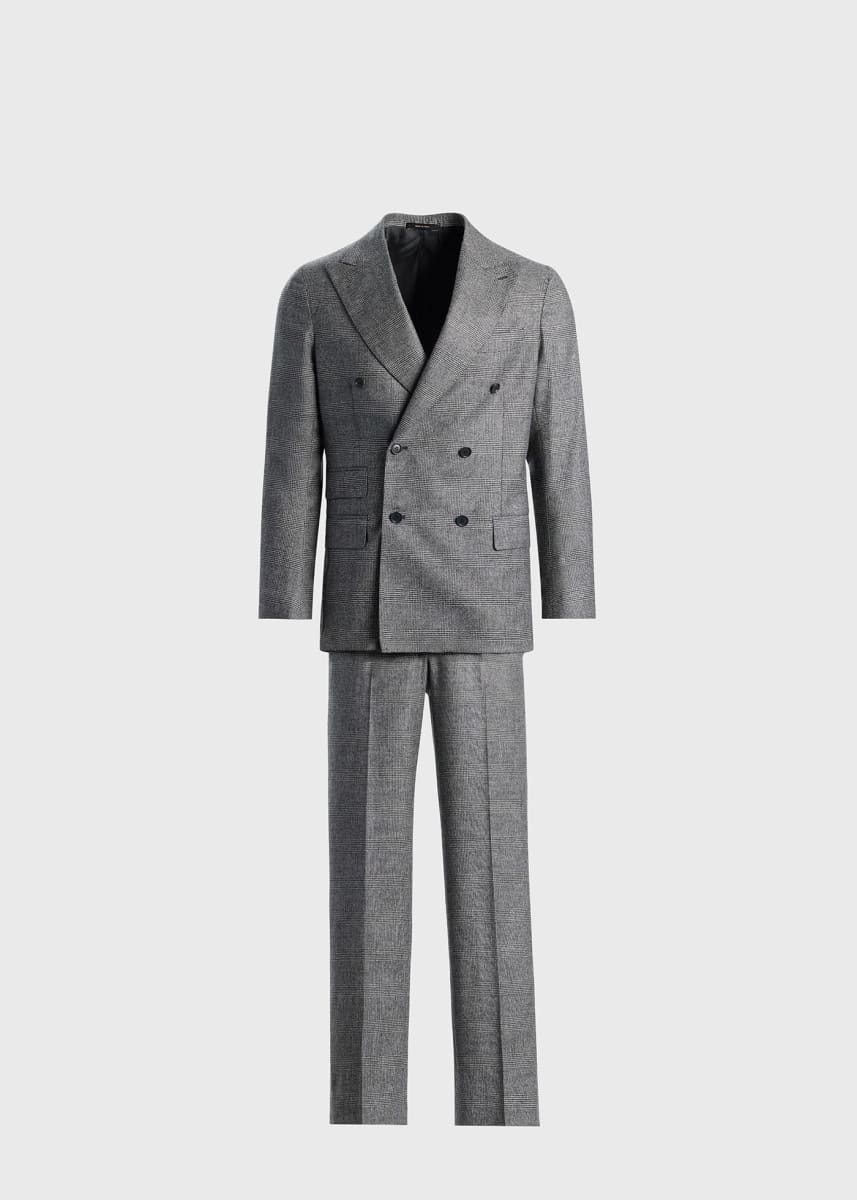 Glen Plaid Double-Breasted Suit - Grey