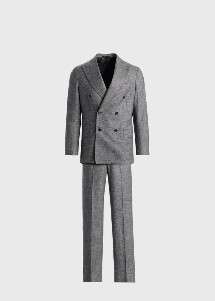 Glen Plaid Double-Breasted Suit - Grey