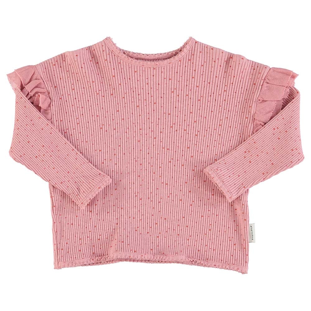 Long Sleeve Top w/ Frills on Shoulders - Pink w/ Orange Little Stars T-Shirts Piupiuchick 