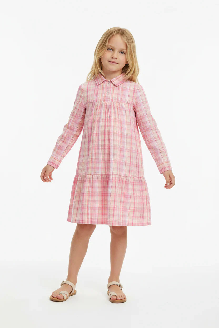 Lurex Checks Shirt Dress - Pink