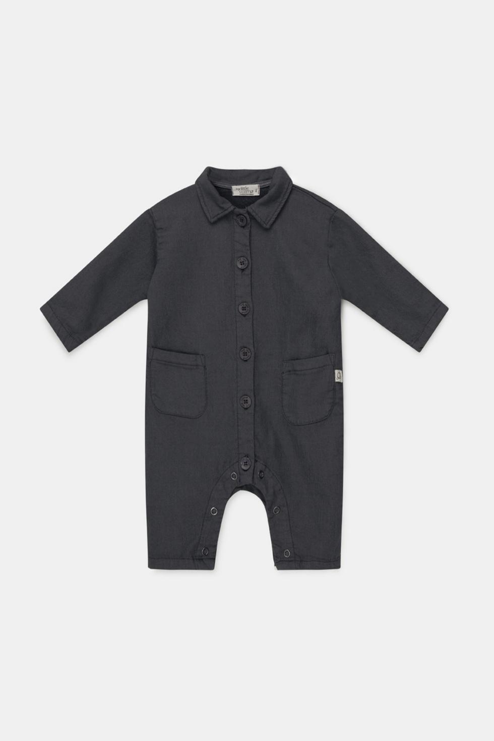 Cotton fleece baby jumpsuit - Dark grey