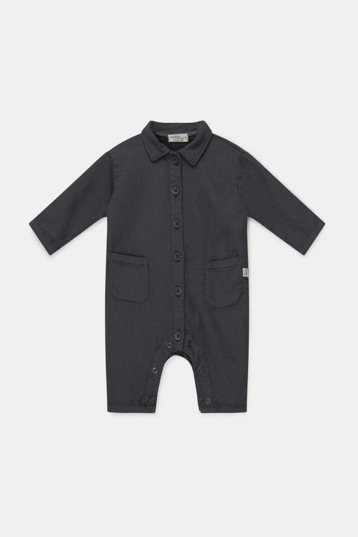 Cotton fleece baby jumpsuit - Dark grey