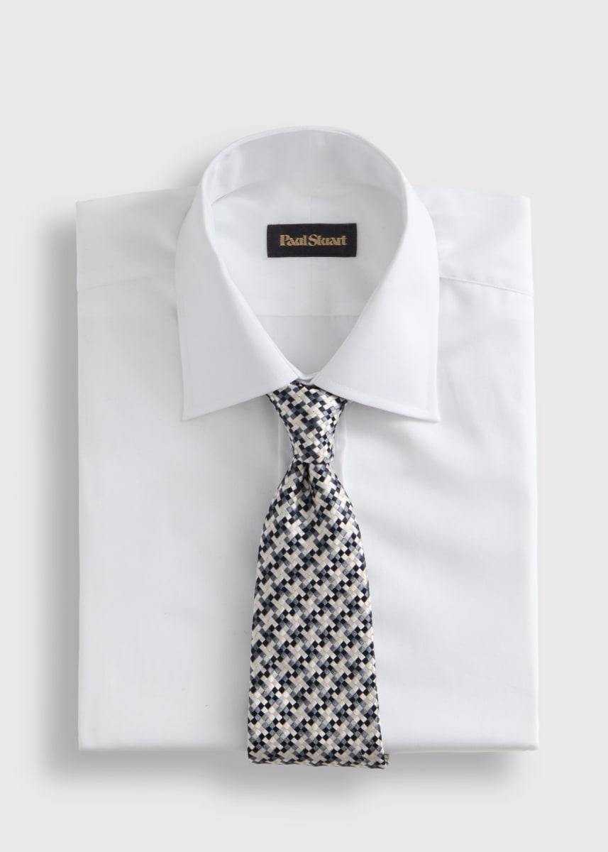 Woven Silk Two Color Houndstooth Tie - Grey