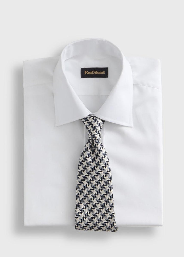 Woven Silk Two Color Houndstooth Tie - Grey