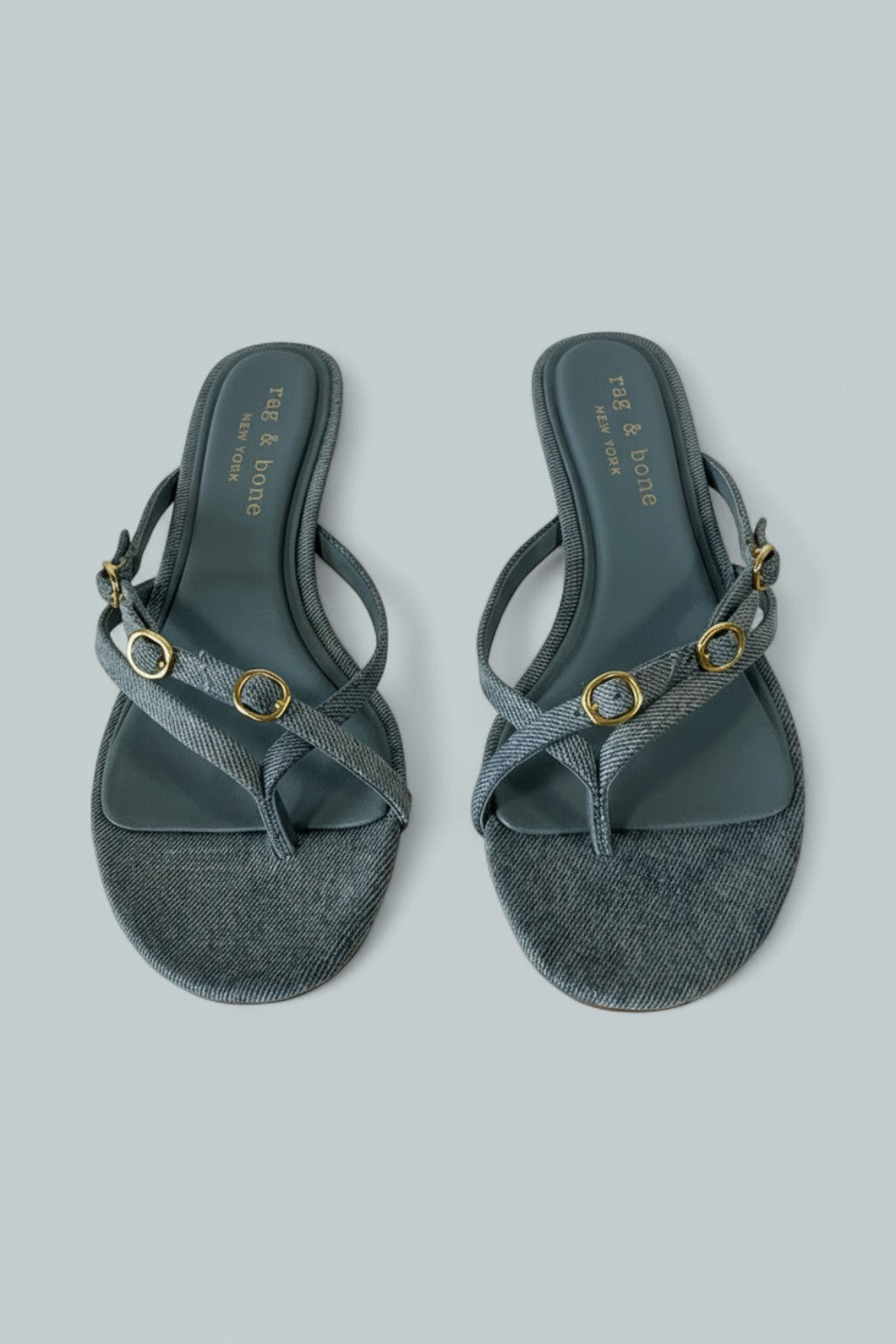 Sammie Denim Buckle Kitten-Heel Sandals - Lwdnm