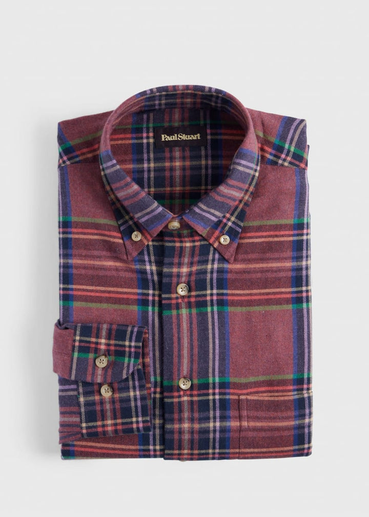 Exaggerated Plaid Flannel Sport Shirt - Burgundy