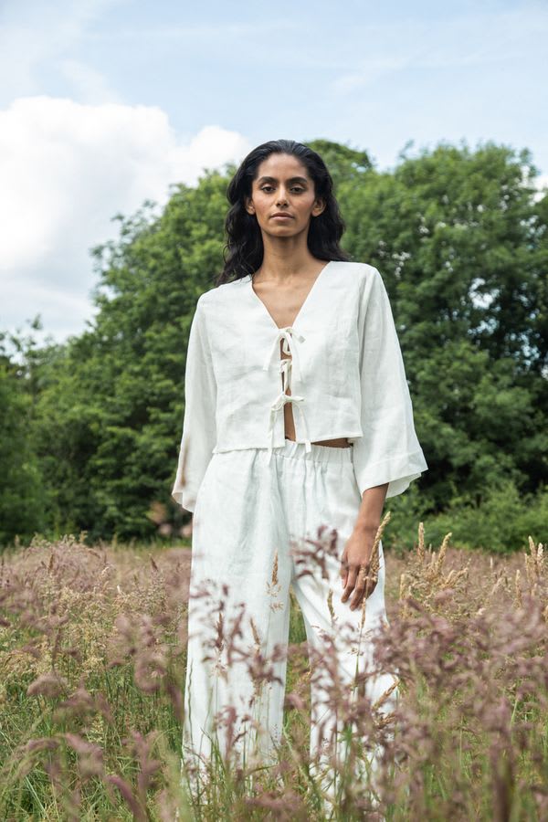 Kaz-May Linen Top - Snow White